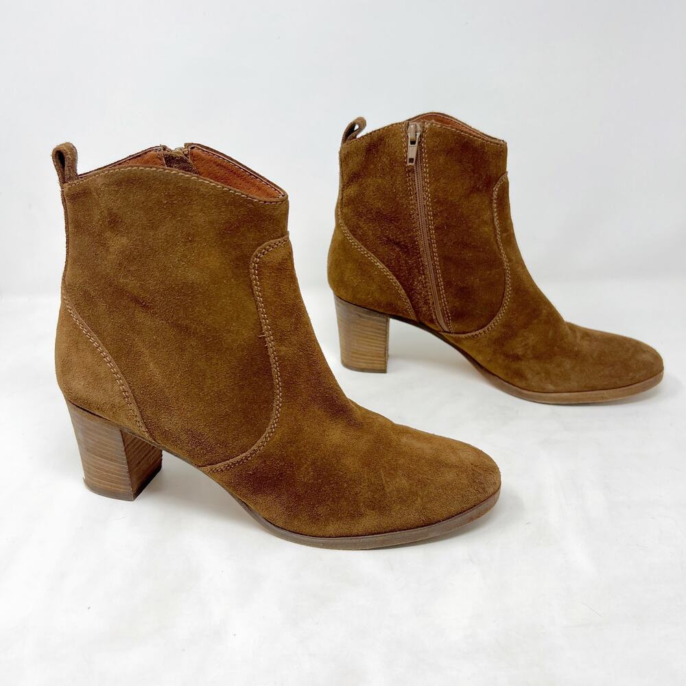 [J. Crew] Brown Nubuck Suede Leather Aggie Chunky Heel Ankle Boots Booties 9.5